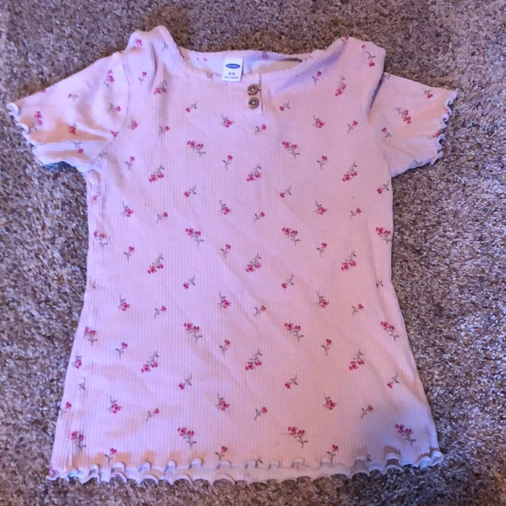 Pink top with small flower designs, medium (8), old navy